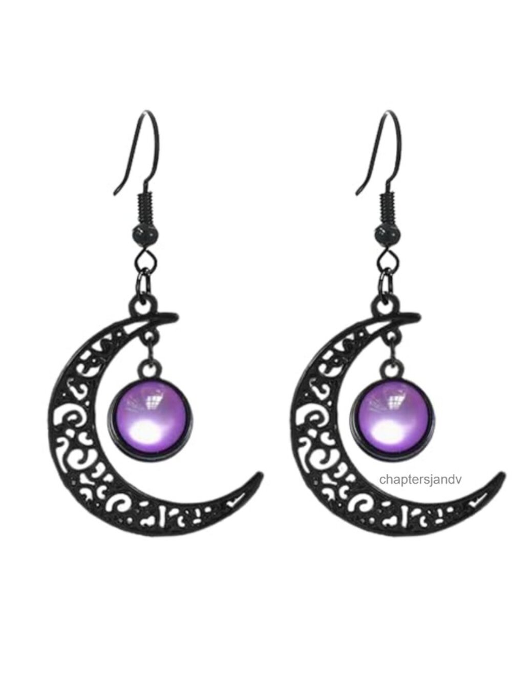 Gothic Moon Dangle Earrings Crystal French Wire Punk Jewelry